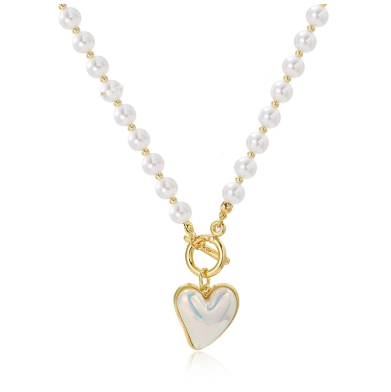 Pearl Chain with Peach Heart Women&#039;s Elegant Necklace Choker