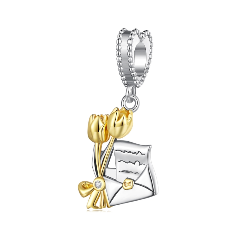S925 Sterling Silver Invitation Card Style Pendant Accessory for DIY Beaded Bracelet