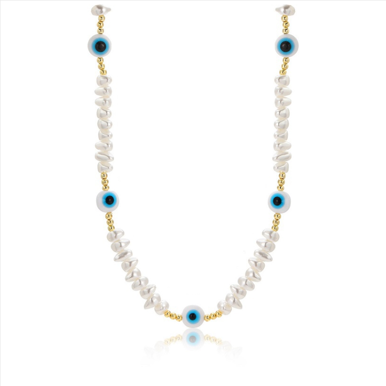 Angel Eye Pendant Multi-layer Necklace, Model: N2210-1 with Triangular Pearl Eyes