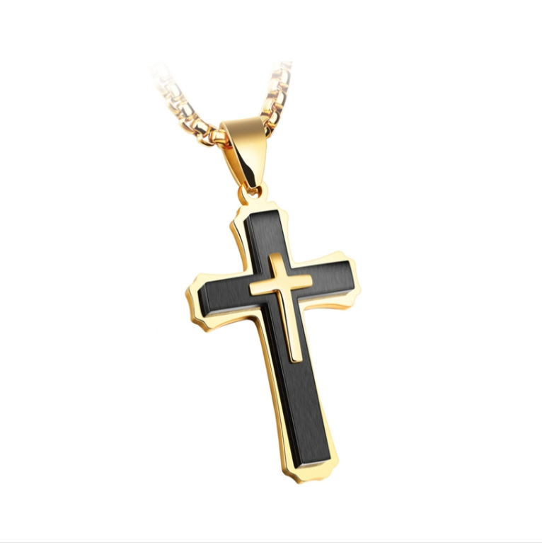 Three-layer Cross Necklace, Titanium Steel Men&#039;s Necklace, Color: Black Single Pendant