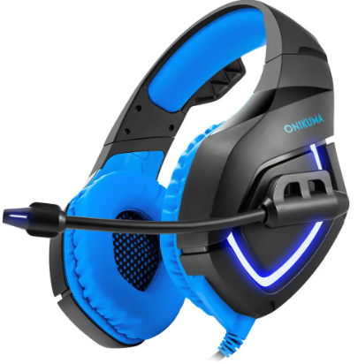 ONIKUMA K1-B Gaming Headphone Flexible Light Bass Stereo Over Ear Headset Headphone with Mic - Black + Blue