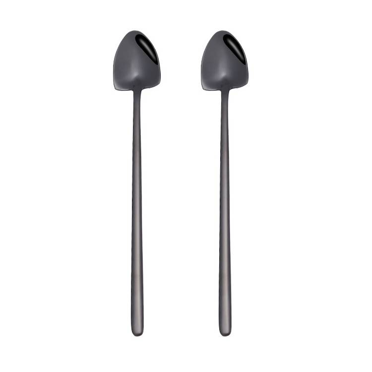 2 PCS Stainless Steel Spoon Creative Coffee Spoon Bar Ice Spoon Gold Plated Long Stirring Spoon, Style:Pointed Spoon