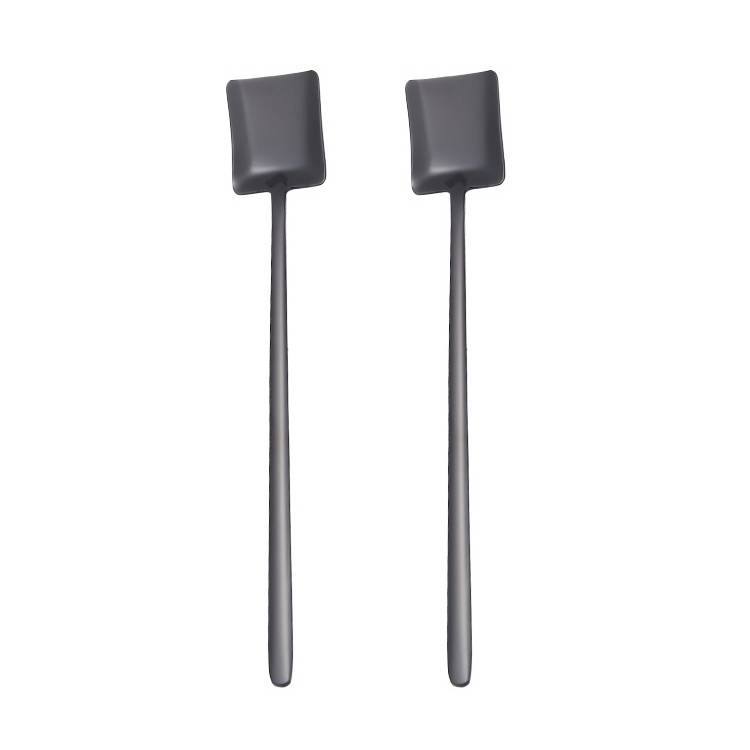 2 PCS Stainless Steel Spoon Creative Coffee Spoon Bar Ice Spoon Gold Plated Long Stirring Spoon, Style:Square Spoon
