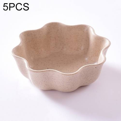 5 PCS Creative Plum Shape Dishes Wheat Straw Seasoning Dish Snack Plate Chili Sauce Ketchup Dressing Salt Dish,Size:7x7x2.5cm(Beige)