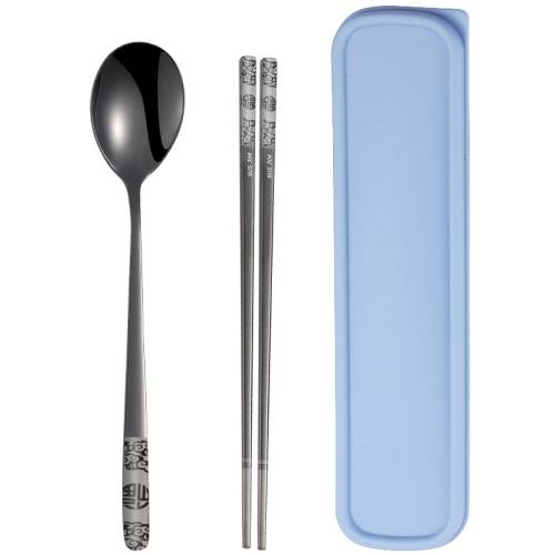 Stainless Steel Tableware Student Office Worker Portable Tableware Set, Specification:2 PCS / Set, Color:Black