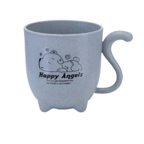 Wheat Straw Animal Cartoon Cat Tail Children&#039;s Cup Cute Wind Creative Coffee Cup Milk Four-legged Cup(Light Blue)