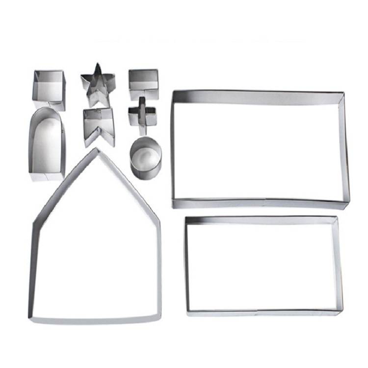 10 piece set of 3D three-dimensional stainless steel biscuit molds Christmas gingerbread house baking tools