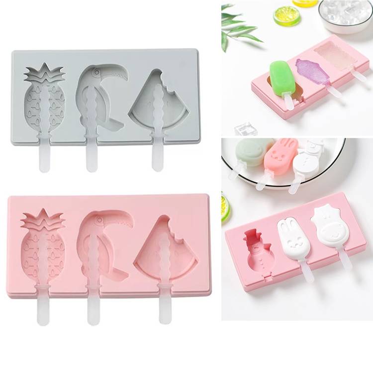 Silicone covered cartoon self-made DIY ice cream popsicle mold, color randomly shipped