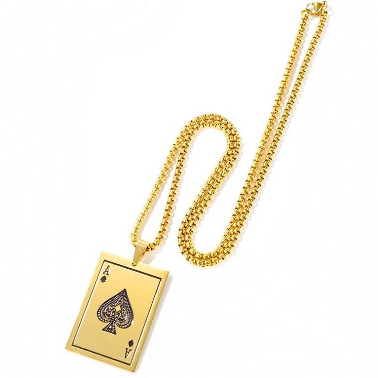 OPK 1670 Versatile Titanium Steel Spades A Playing Card Pendant Personalized Men&#039;s Necklace