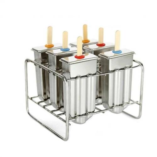 Stainless Steel DIY Ice Cream Mold Household Popsicle Ice Cream Mold(3 Flat 3 Round Head Double Grooves)