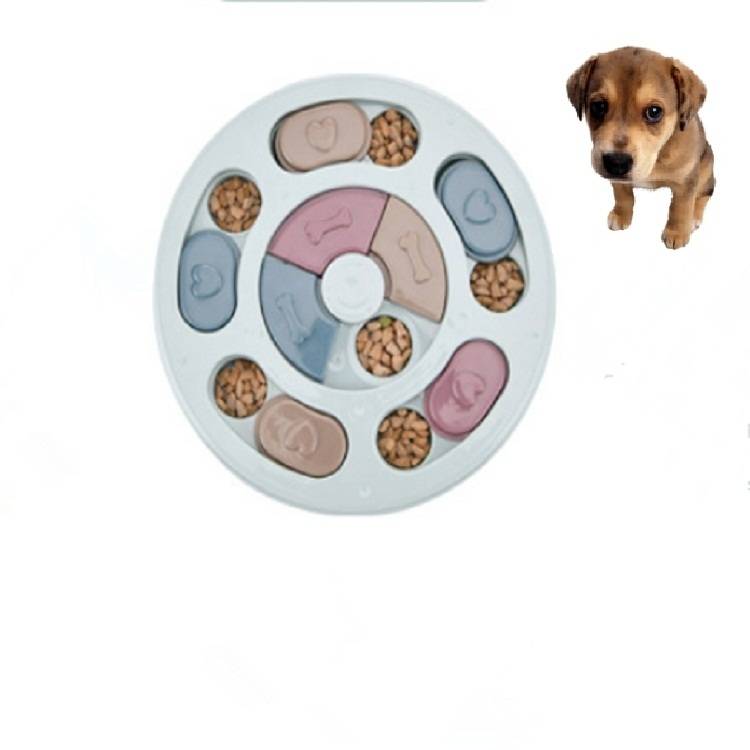 Pet toy dog food carousel eating puzzle anti-choking dog bowl supplies, style: round (blue)