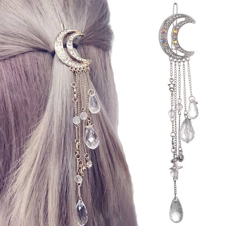 Fashionable and elegant women&#039;s clothing, Lady Moon, rhinestones, tassels, long chain beads, pendants, hair clips, hair accessories, hair accesso