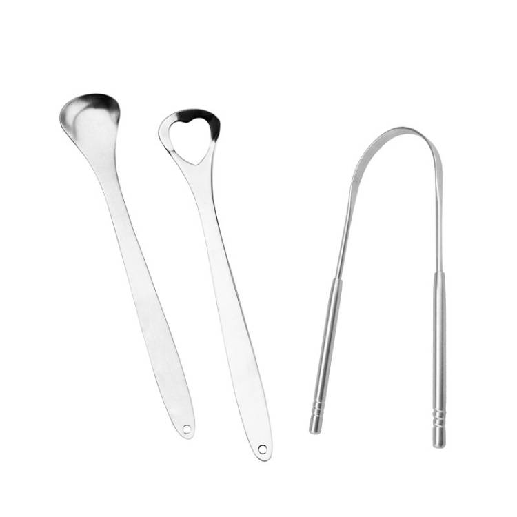Tongue coating cleaner, stainless steel bad breath cleaning brush, tongue scraper+two-piece set