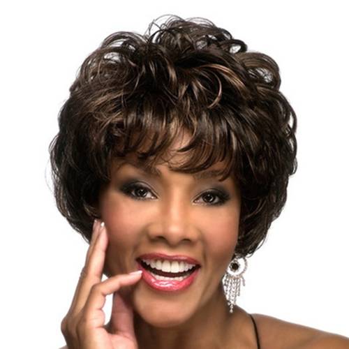 Women&#039;s diagonal bangs fluffy colored wig short curly head cover
