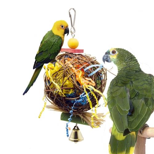 2 in 1 Parrot Toy Sepak Takraw Paper Brushed Grass Bite Ball