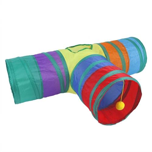 Cat Rainbow Three-Way Tunnel Interactive Cat Toy Foldable Cat Channel(Rainbow)