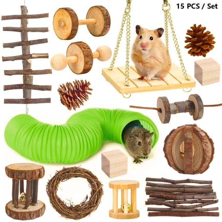 Hamster toy pet rabbit, Dutch pig, parrot playing with grinding teeth wooden toy