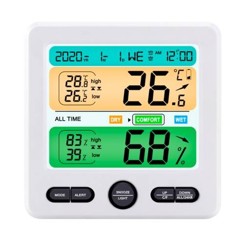 Indoor Color Digital Display Thermometer &amp; Hygrometer Household Large-Screen Electronic Clock(TS-6211-W)