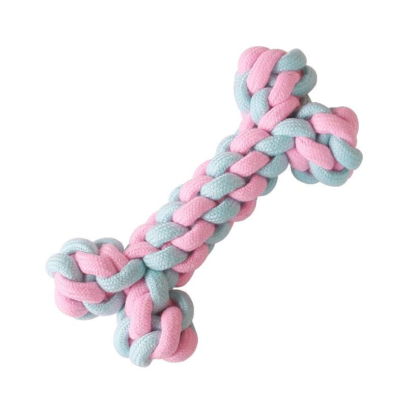 Dog teeth grinding and cleaning toy candy colored woven cotton rope