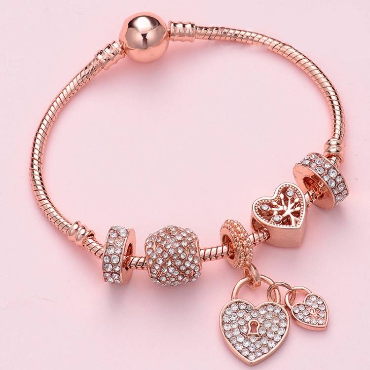 SL131 Women&#039;s Rose Gold Beaded Bracelet