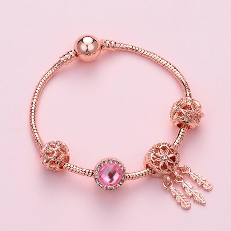 SL136 Women&#039;s Rose Gold Beaded Bracelet