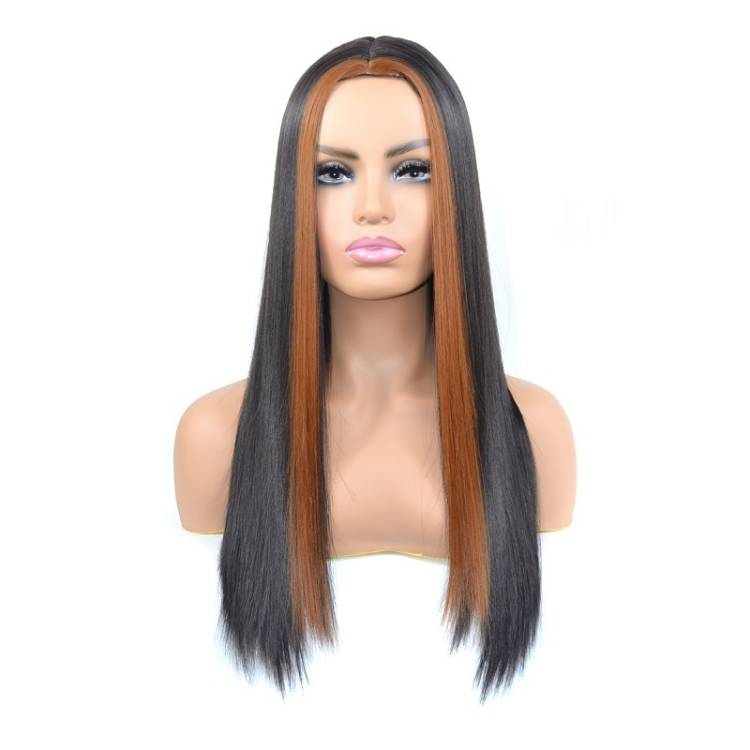 Women&#039;s midsection bleach long straight wig