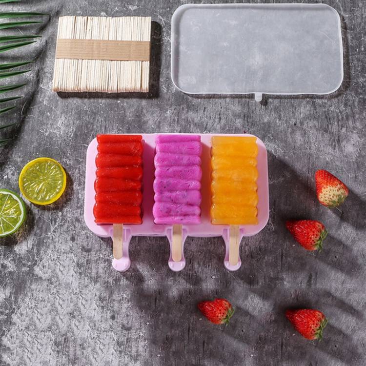 Cute cartoon silicone ice cream popsicle mold with lid&amp;ice cream stick, style: wave style, color randomly shipped