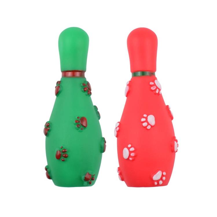 4-piece Christmas pet footprint bowling ball sound toy for sale, dog bite resistant enamel toy, size: 14.5x6cm