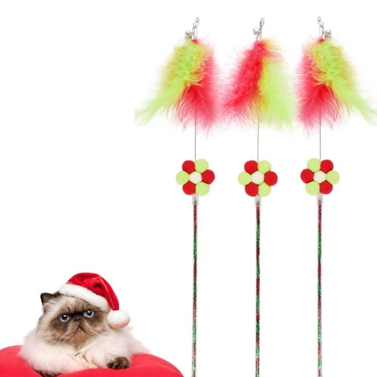 3 pieces of steel wire feather long rod cat teaser stick for sale
