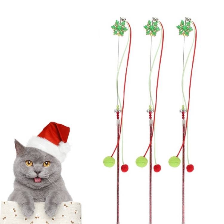 3 pieces of fur ball pendant for sale, cat teaser stick, durable long rod, steel wire cat toy