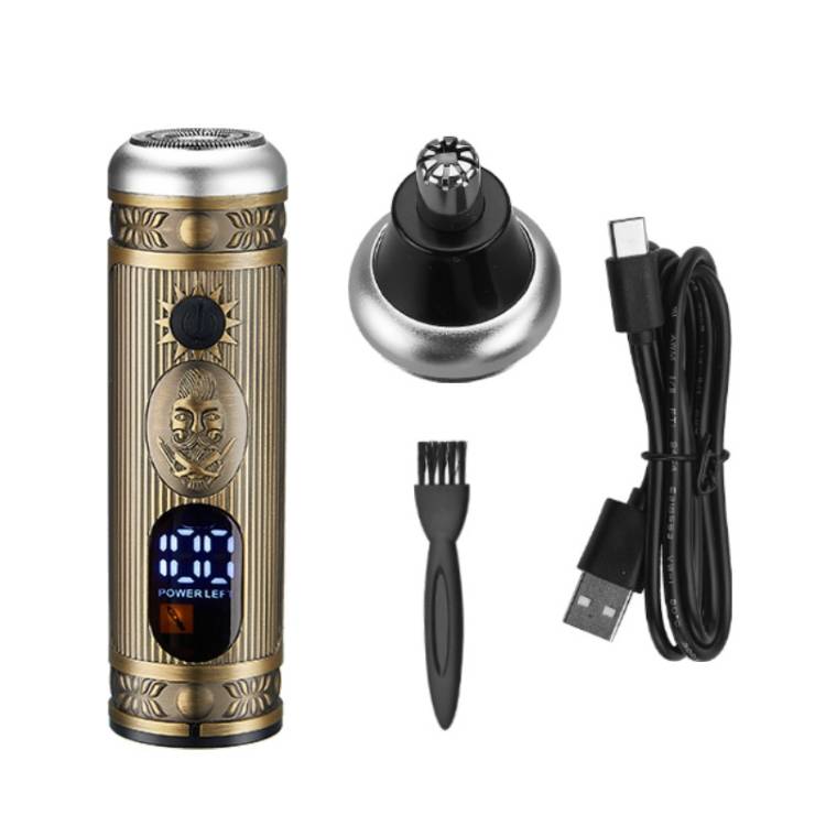 Men&#039;s nose trimming + shaving two-in-one ordinary motor mini shaver (bronze)