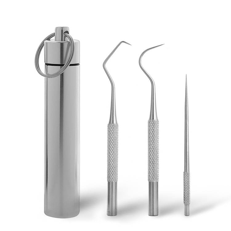 Portable metal curved hook crochet toothpick storage bucket set (large size 3 in 1)