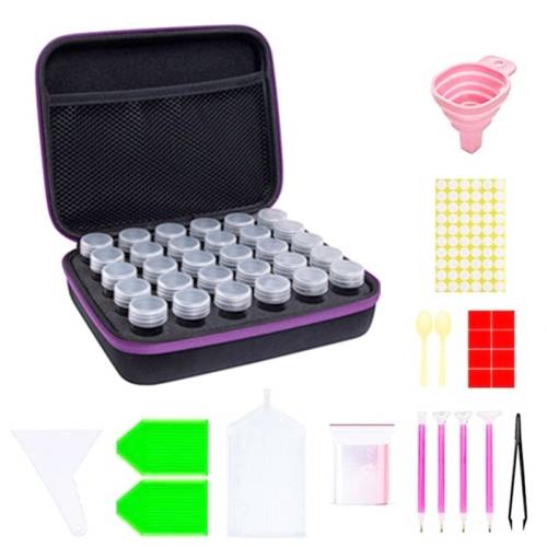 Multifunctional Portable Diamond Painting Tool Set Storage Bag, Style: 30 Grid (Purple)