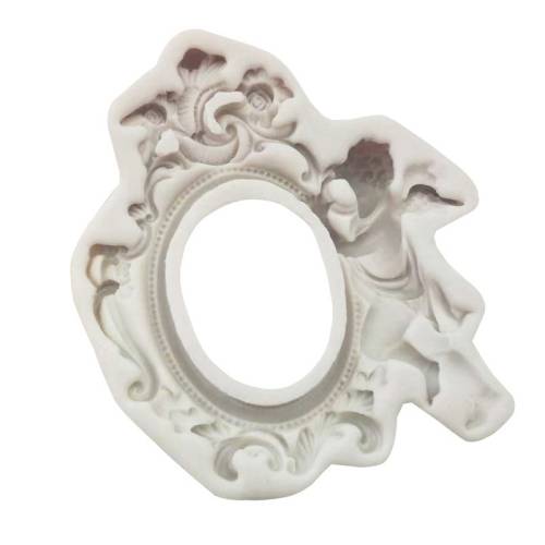 Vintage Photo Frame Angel Decorative Lace Silicone Cake Mold(Grey)