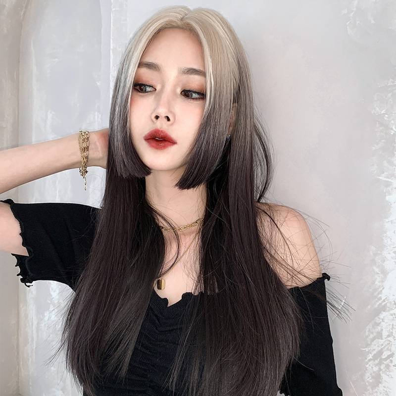 Middle part princess cut full head set long hair