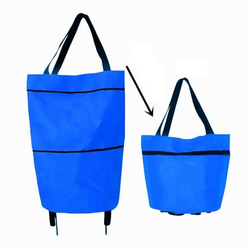 Portable Shopping Cart Foldable Tote With Wheels(Blue)
