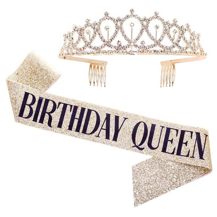 WM-02 Crystal Diamond Birthday Party Wedding Updo Crown, Color: Gold Queen