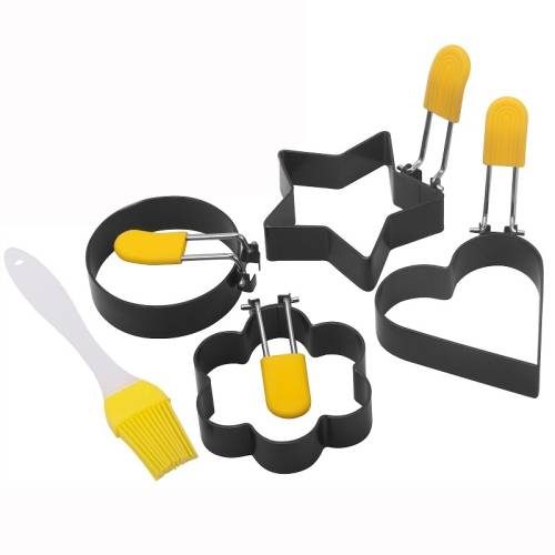 Egg Ring Iron Spray Non-Stick Round Omelette Model Omelette Mold(4 PCS Circle Heart Flower Star)