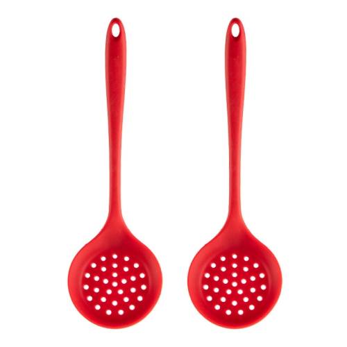 2pcs Non-stick High Temperature Resistant Silicone Cookware, Style: Leak Spoon(Red)