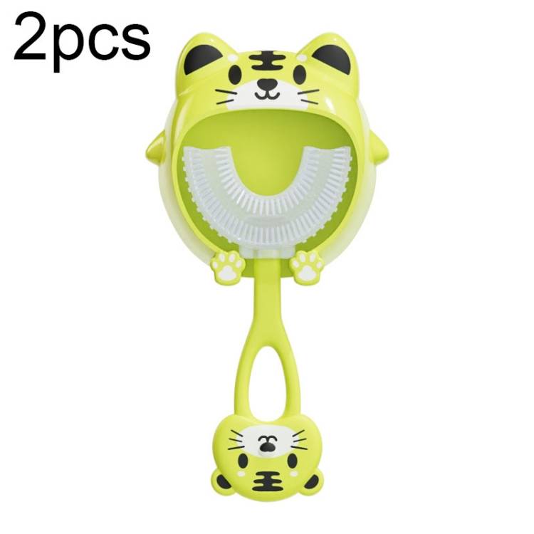 S8 2pcs children&#039;s cartoon animal manual U-shaped silicone toothbrush suitable for ages 2-12