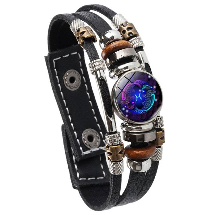 Twelve constellations luminous leather rope bracelet woven beaded bracelet