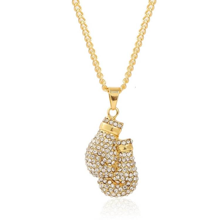 Boxing gloves, exaggerated hip-hop necklaces, collarbone chains