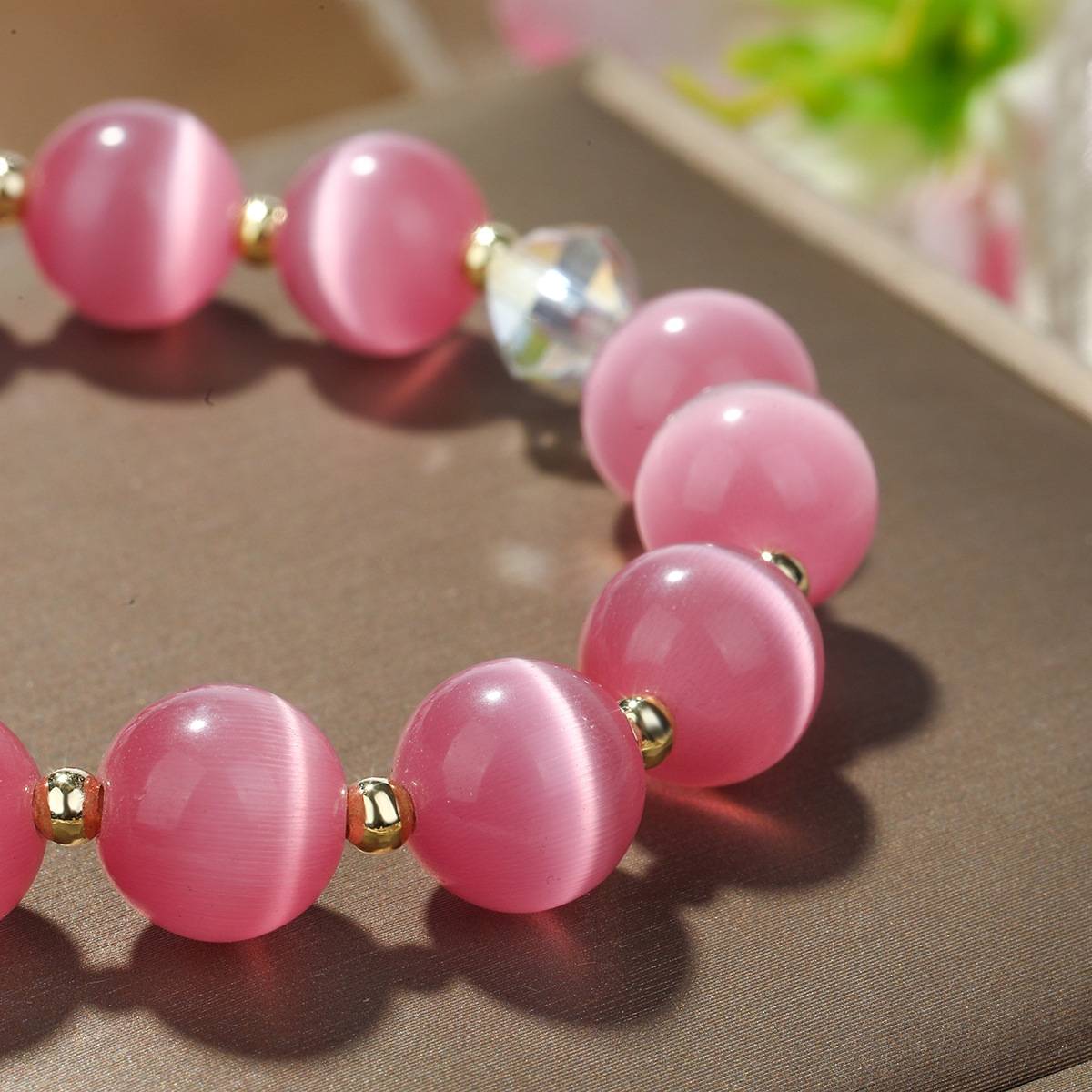 S2204-5 Pink Cat&#039;s Eye Crystal Beaded Bracelet Women&#039;s Natural Crystal Bracelet