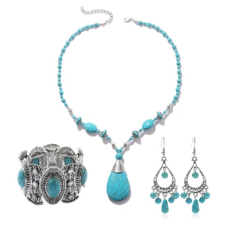 3-piece necklace, bracelet, earrings, natural turquoise accessories for women&#039;s jewelry