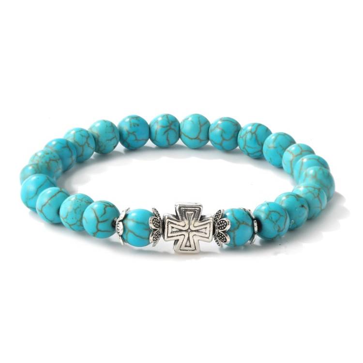 S2203-12 Cross Women&#039;s Beaded Bracelet Turquoise Ethnic Style Bracelet