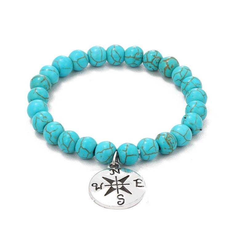 S2303-4 Compass Women&#039;s Beaded Bracelet Turquoise Ethnic Style Bracelet