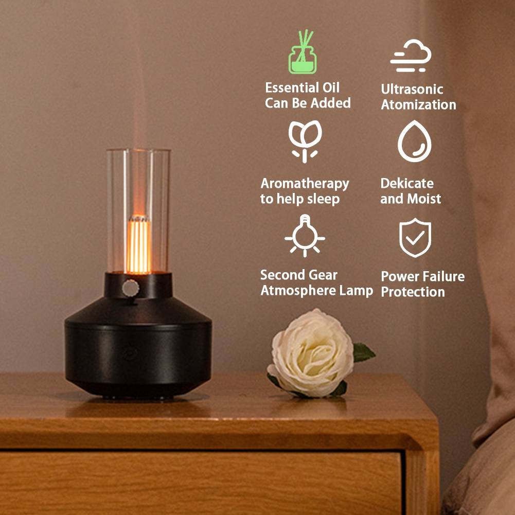 DQ708 Simulation Candlelight Aromatherapy Machine USB Diffusing Desktop Atmosphere Light Humidifying Aromatherapy Machine (White)