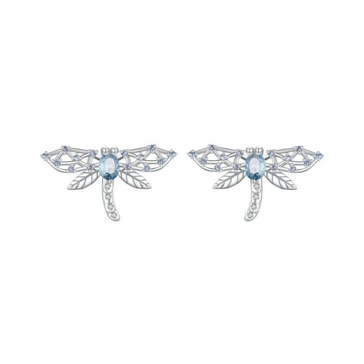 BSE874 925 Sterling Silver Plated Platinum Spike Cute Dragonfly Earrings