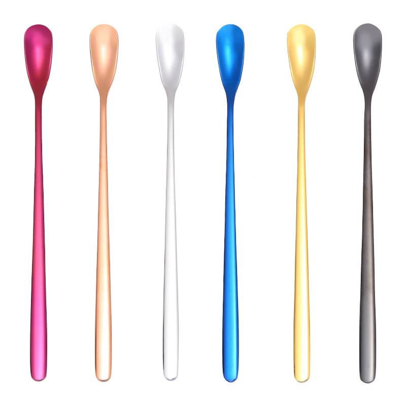 17cm 304 Stainless Steel Spoon Coffee Square Head Spoon Long Handle Mixing Spoon