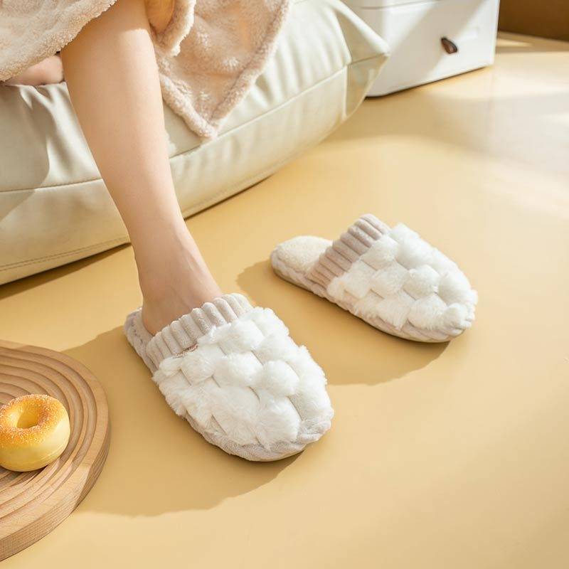 Autumn and winter women&#039;s cotton slippers Women home couples indoor floor drag non-slip warm fluffy slippers